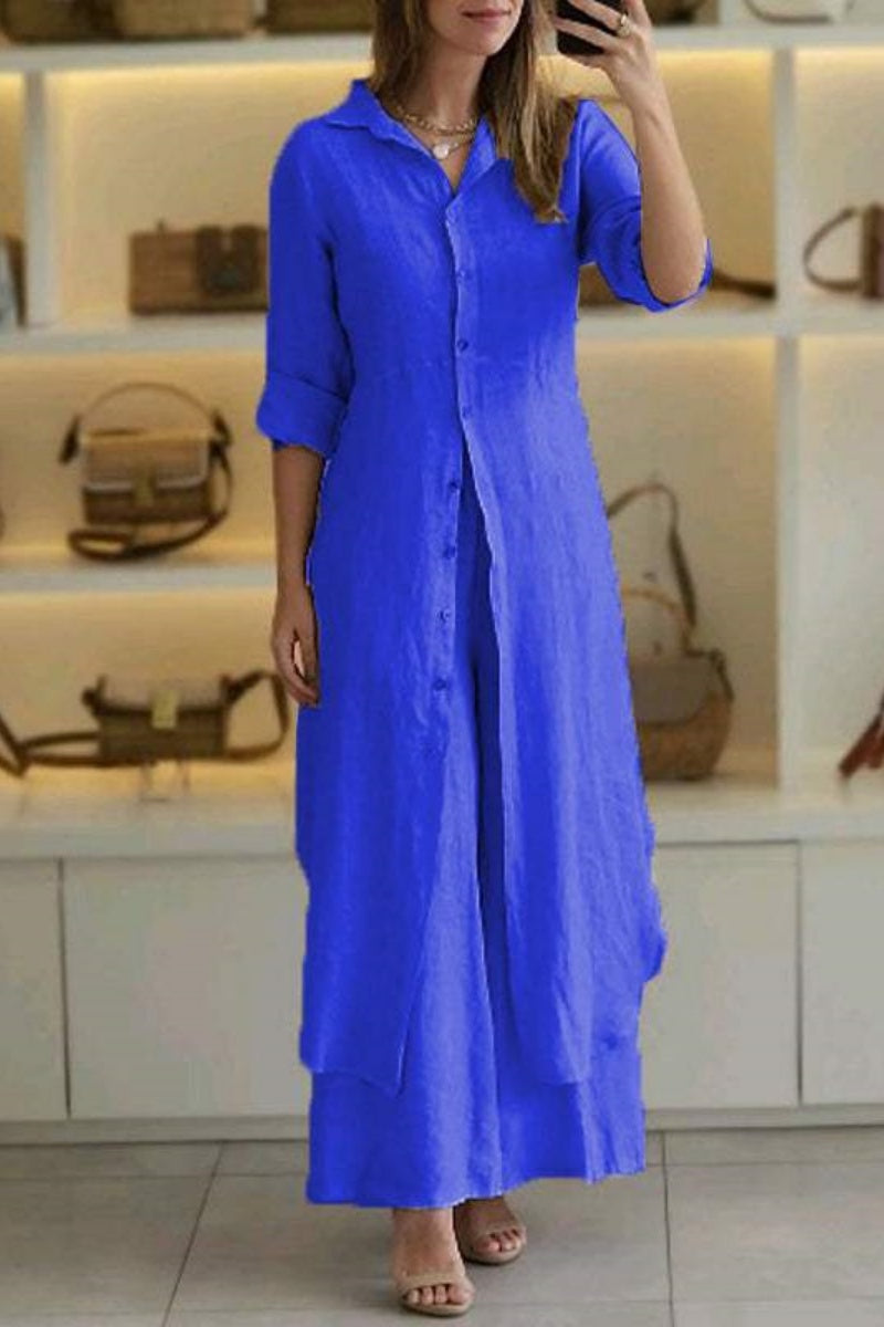 Lune London | Casual Solid Buttons Shirt Collar Long Sleeve Two Pieces - 7 Colors