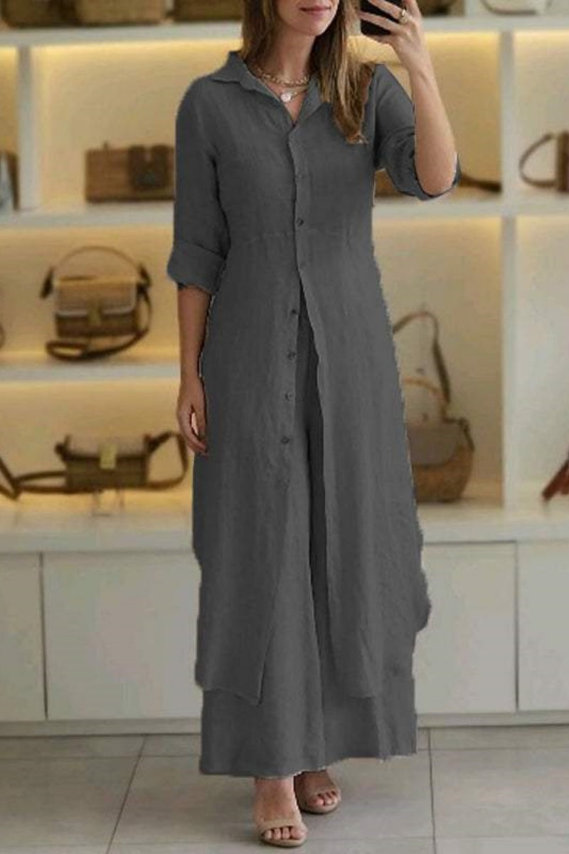 Lune London | Casual Solid Buttons Shirt Collar Long Sleeve Two Pieces - 7 Colors
