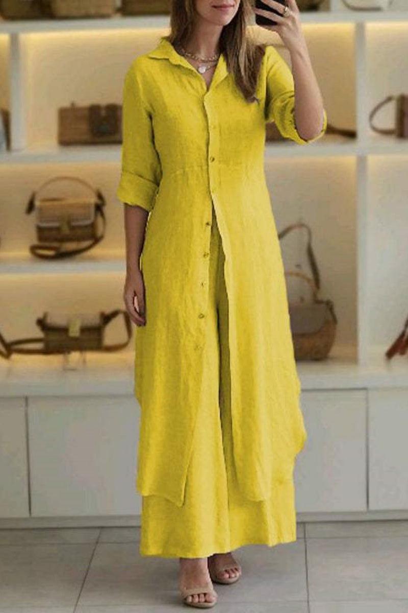 Lune London | Casual Solid Buttons Shirt Collar Long Sleeve Two Pieces - 7 Colors