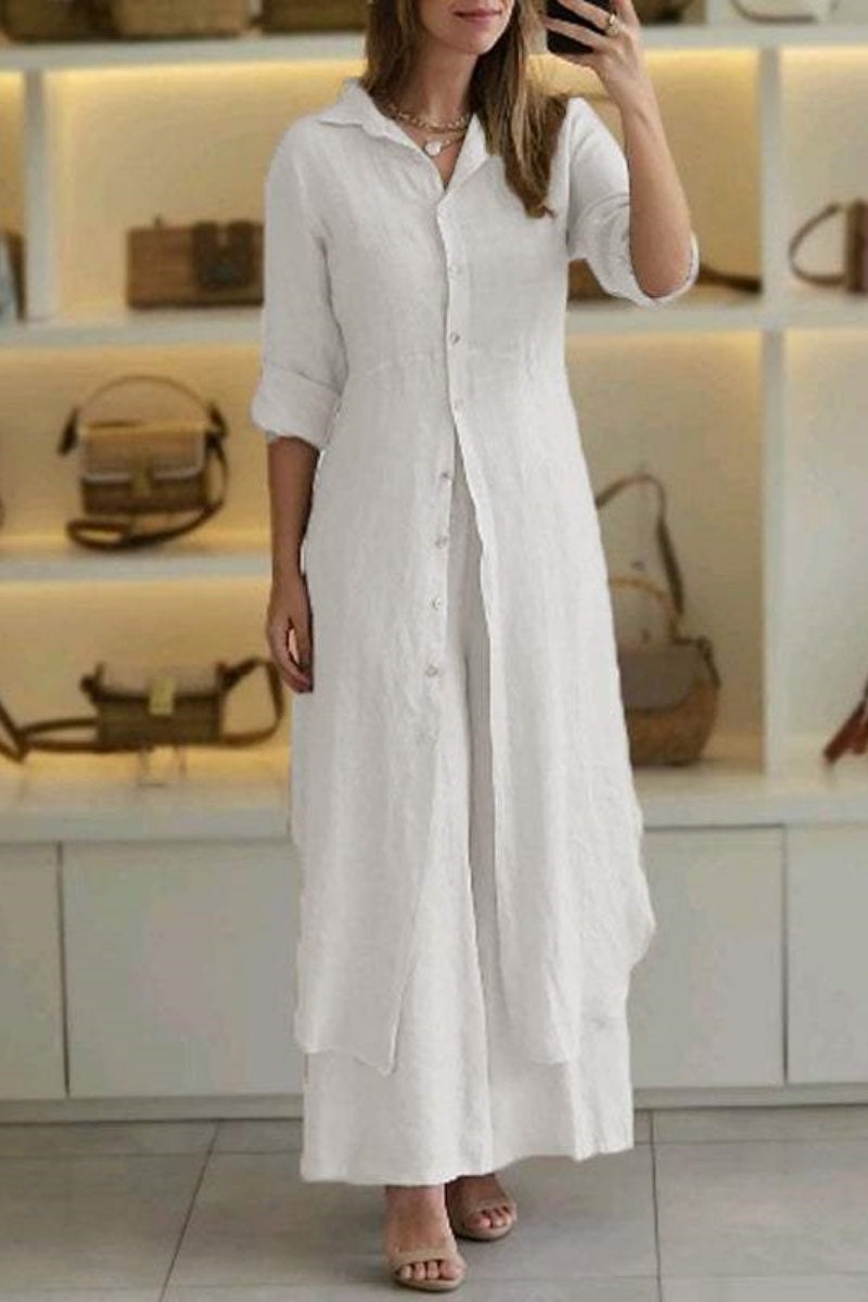 Lune London | Casual Solid Buttons Shirt Collar Long Sleeve Two Pieces - 7 Colors