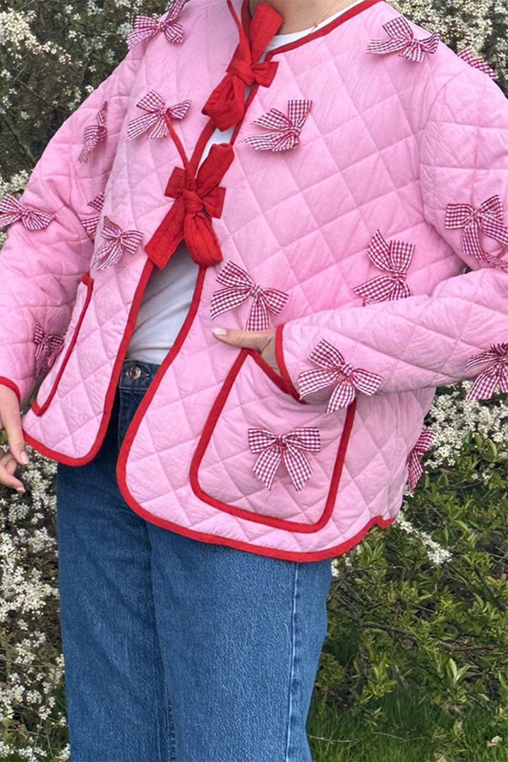 Lune London | Daily Solid Pocket Bow Decor O-Neck Outerwear
