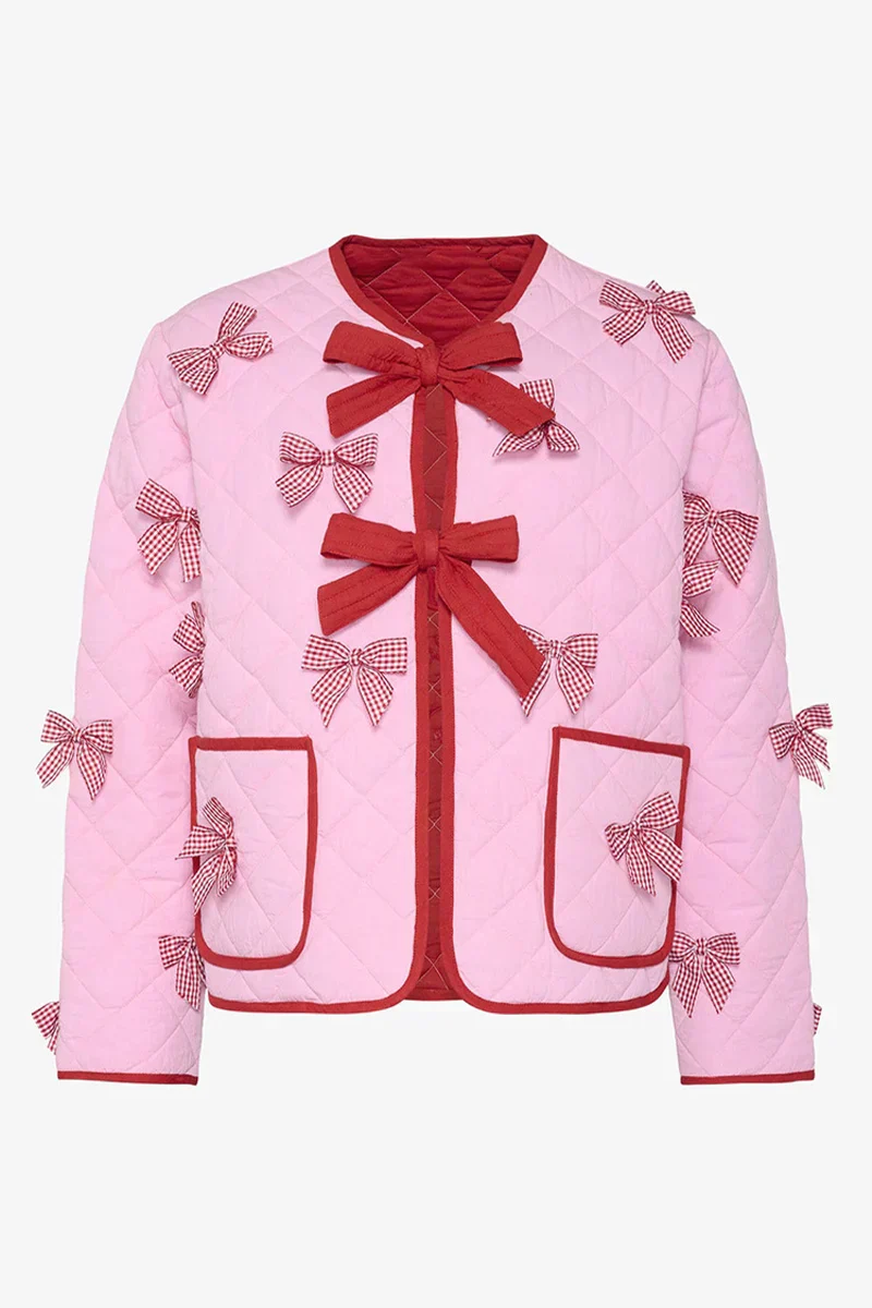 Lune London | Daily Solid Pocket Bow Decor O-Neck Outerwear
