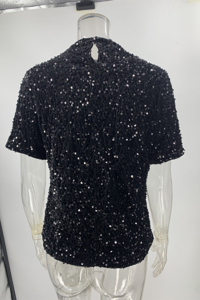 Lune London | Casual Sequin Sequin O-Neck T-Shirts
