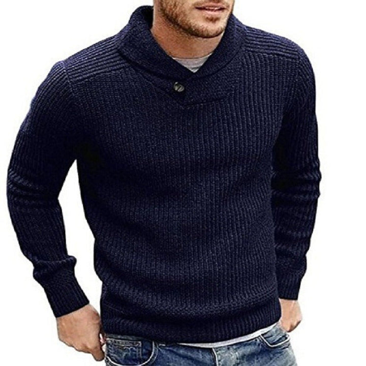 Men's Knit Pullover with Shawl Collar and Button Detail Lune London