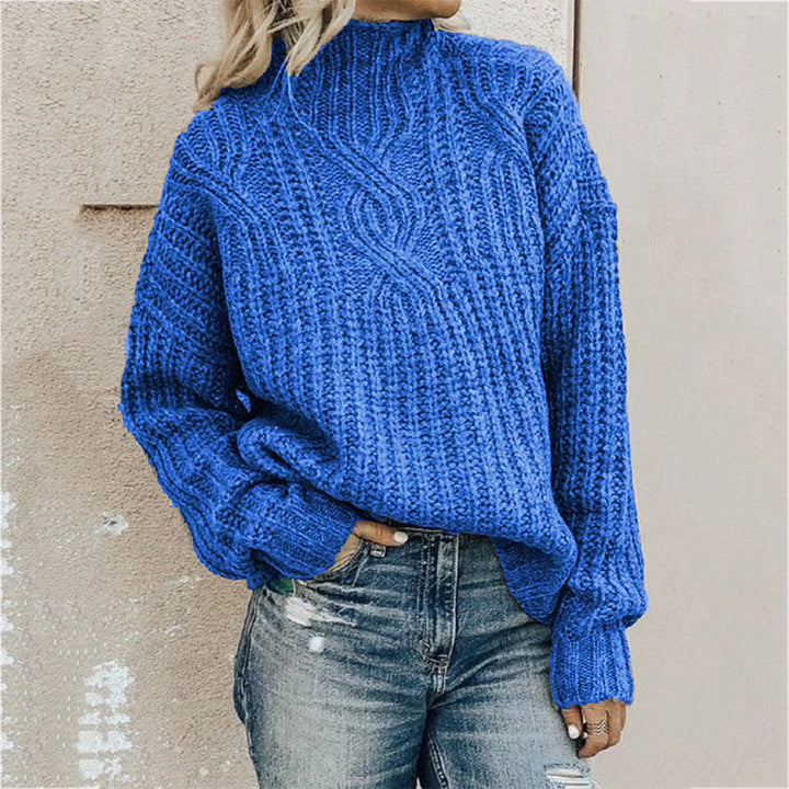 Chunky knit sweater for women with turtleneck and ribbed cable pattern Lune London