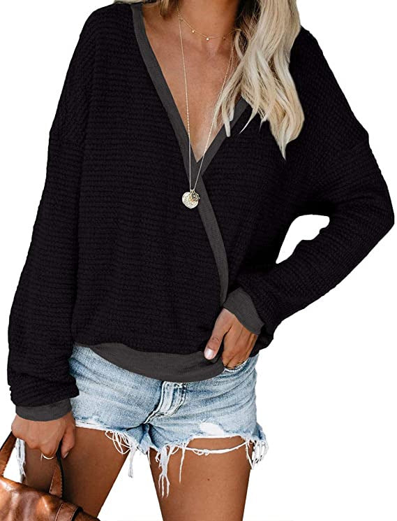 Casual women's sweater with deep V-neckline and relaxed fit Lune London
