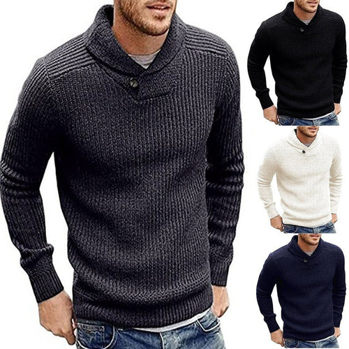 Men's knitted sweater with shawl collar and button detail Lune London