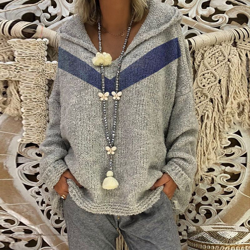Thick knitted sweater for women with hood and decorative detail Lune London