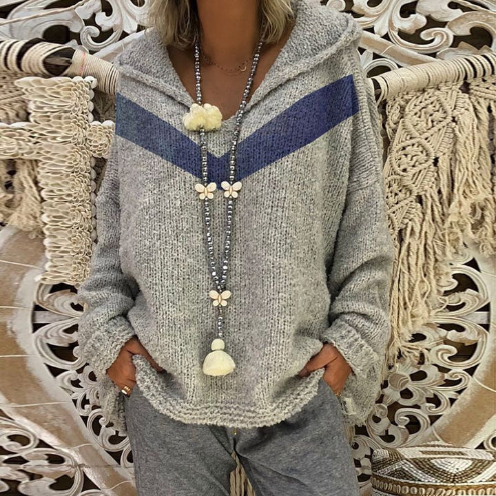 Thick knitted sweater for women with hood and decorative detail Lune London