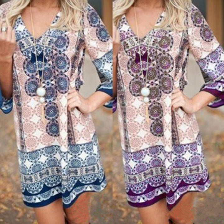 Casual short dress for women with a colorful mandala pattern and flared sleeves Lune London