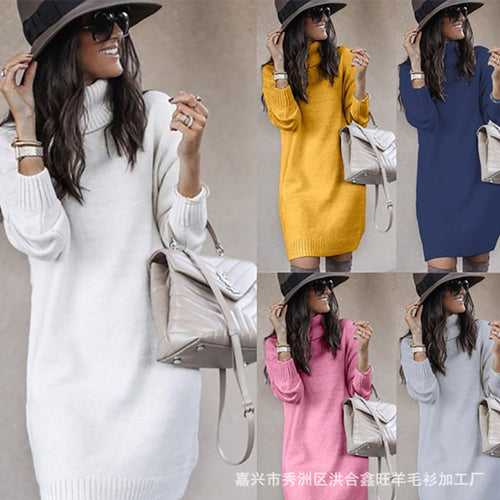 Chunky knit sweater dress for women with high collar and soft material Lune London
