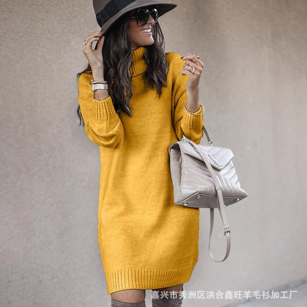 Chunky knit sweater dress for women with high collar and soft material Lune London