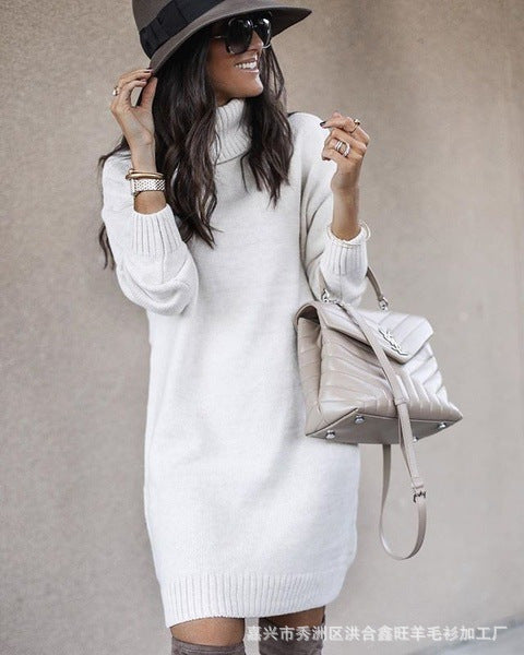 Chunky knit sweater dress for women with high collar and soft material Lune London