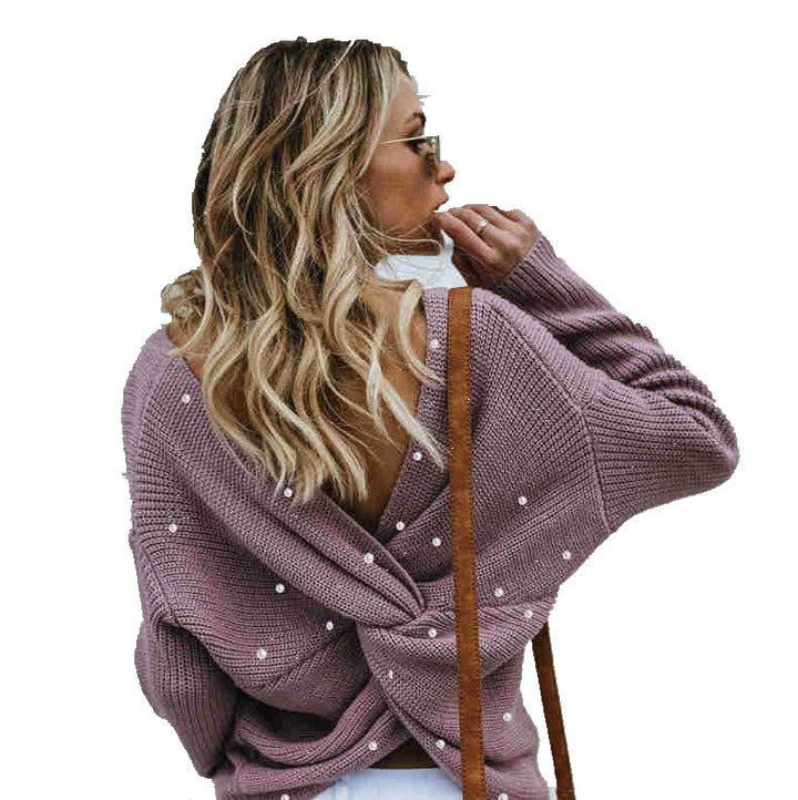 Draped design knitted sweater for women with beaded details Lune Londonl
