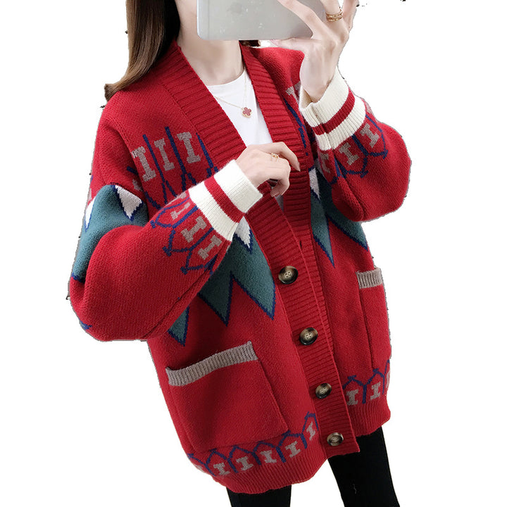 Knitted pattern jacket for women with large pockets and button details Lune London