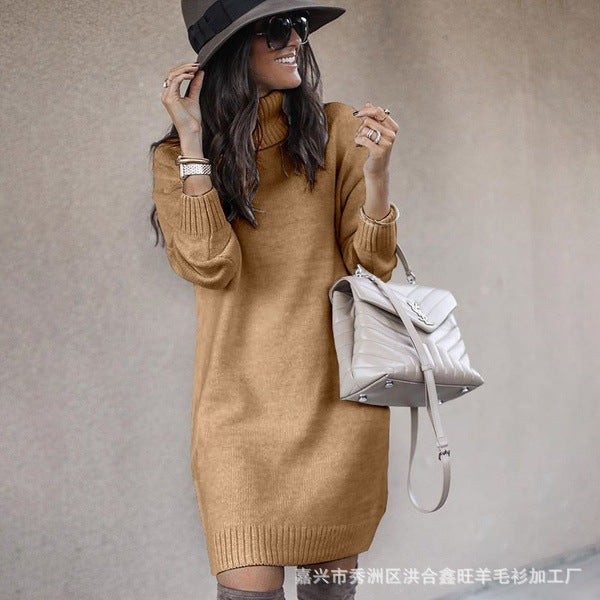 Chunky knit sweater dress for women with high collar and soft material Lune London
