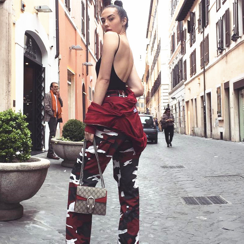 Women’S Cargo Pants In Modern Camouflage Design with Elastic Waistband and Practical Pockets Lune London