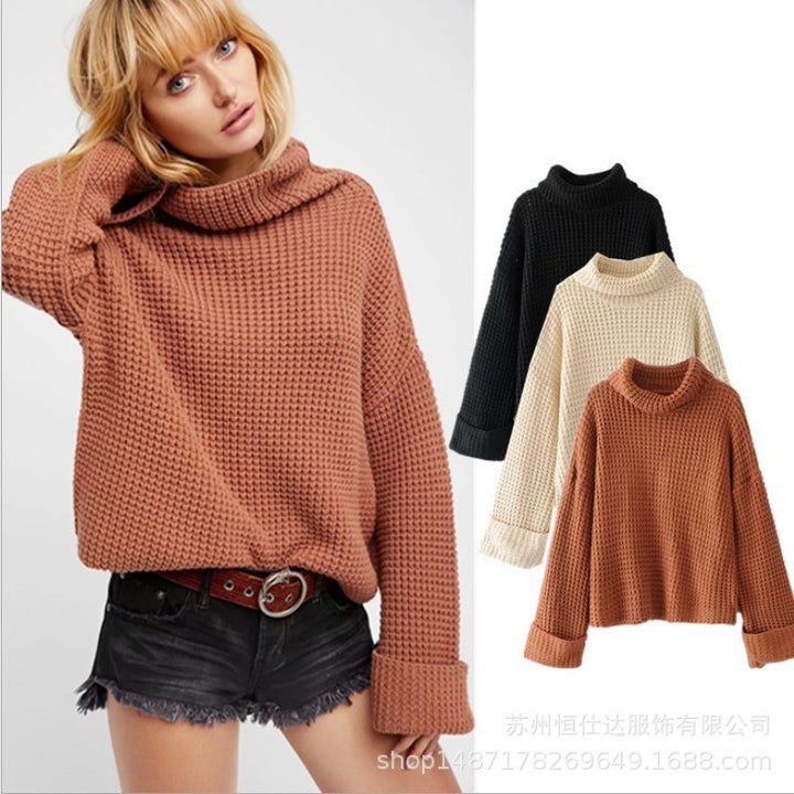 Thick knit sweater for women with casual turtleneck and raglan sleeves Lune London