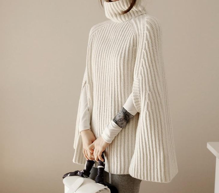 Oversized knitted sweater for women with high neck and textured design Lune London