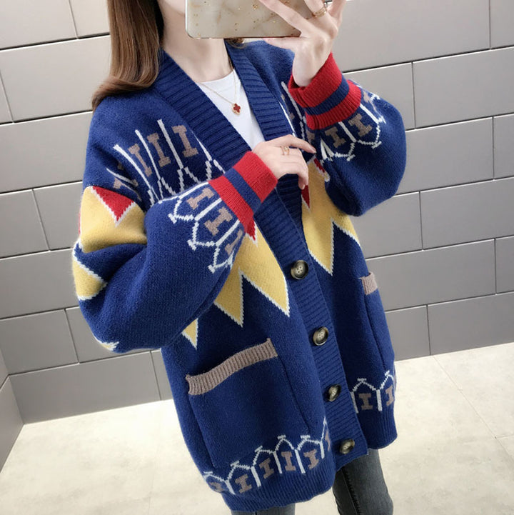 Knitted pattern jacket for women with large pockets and button details Lune London