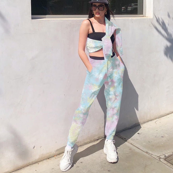Lune London women's leisure pants with a modern batik pattern