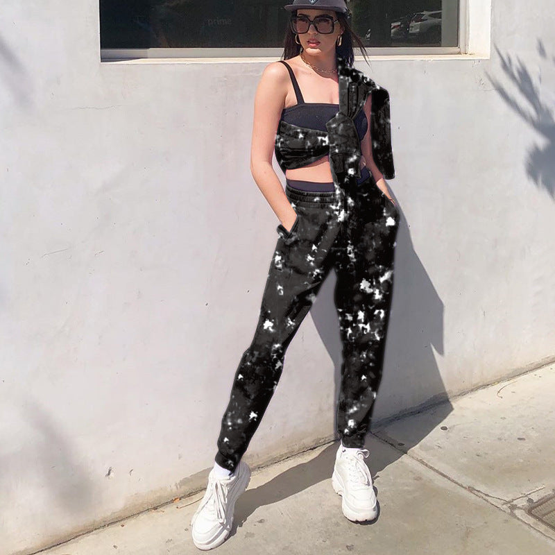 Lune London women's leisure pants with a modern batik pattern