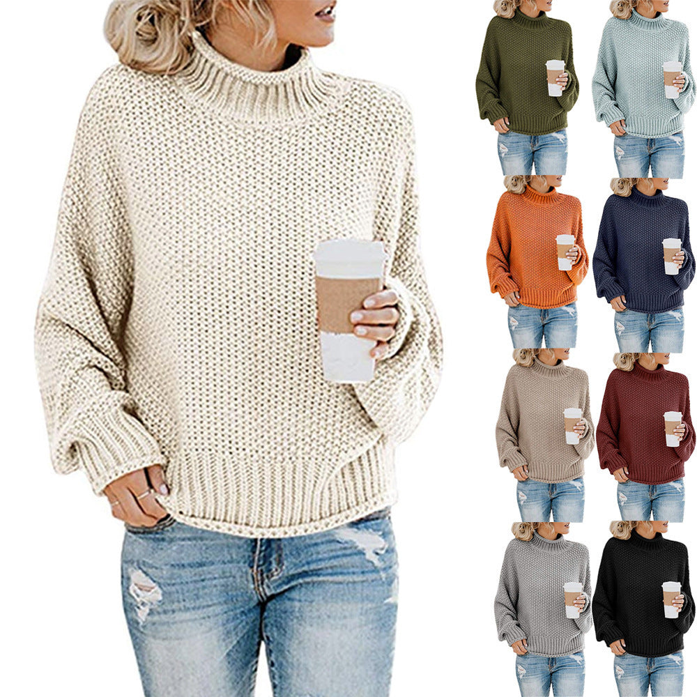 Knitted sweater for women with high collar and loose fit Chic und Stil