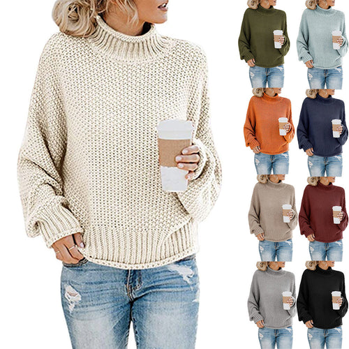 Knitted sweater for women with high collar and loose fit Chic und Stil