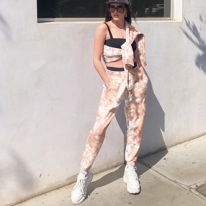 Lune London women's leisure pants with a modern batik pattern