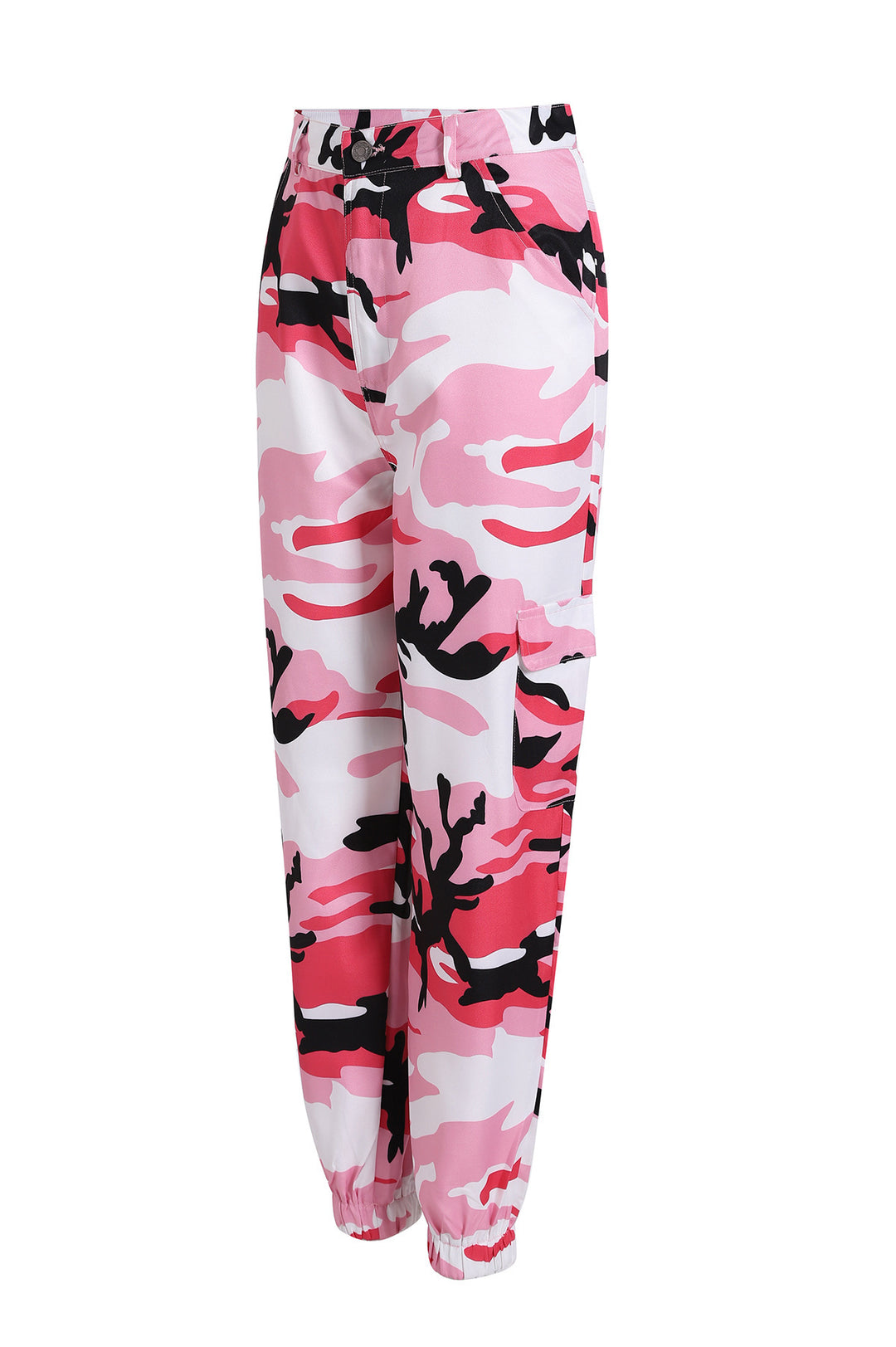 Women's cargo pants with a modern camouflage design, elastic waistband, and practical pockets Lune London