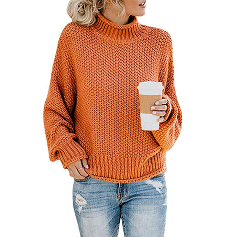 Knitted sweater for women with high collar and loose fit Chic und Stil