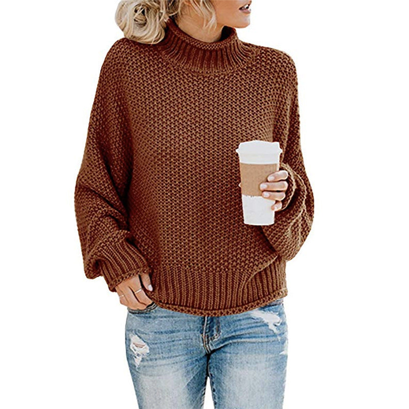 Knitted sweater for women with high collar and loose fit Chic und Stil