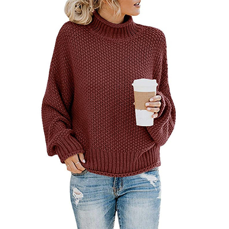 Knitted sweater for women with high collar and loose fit Chic und Stil