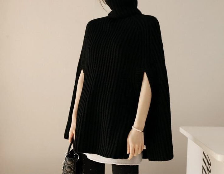 Oversized knitted sweater for women with high neck and textured design Lune London