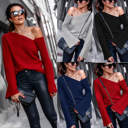 Thick and asymmetrical knitted sweater for women with relaxed flared sleeves Lune London