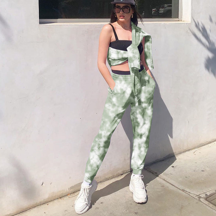 Lune London women's leisure pants with a modern batik pattern