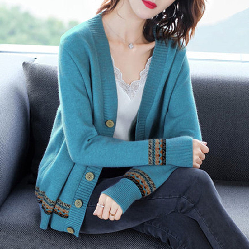 Knitted jacket for women with elegant button details and a trendy crochet trim Lune London