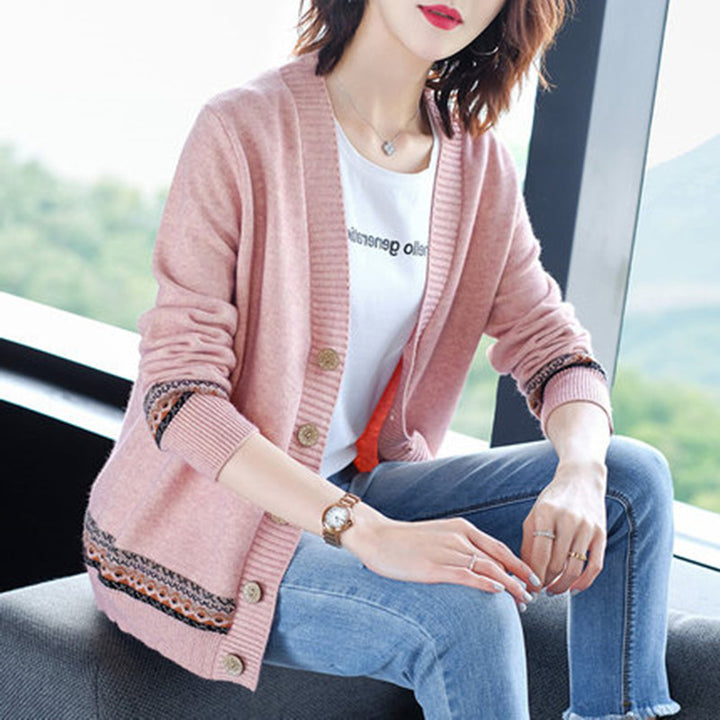 Knitted jacket for women with elegant button details and a trendy crochet trim Lune London