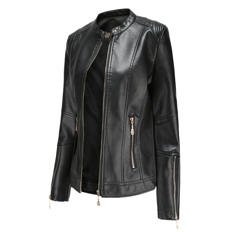Trendy faux leather jacket for women with minimalist accents Lune London