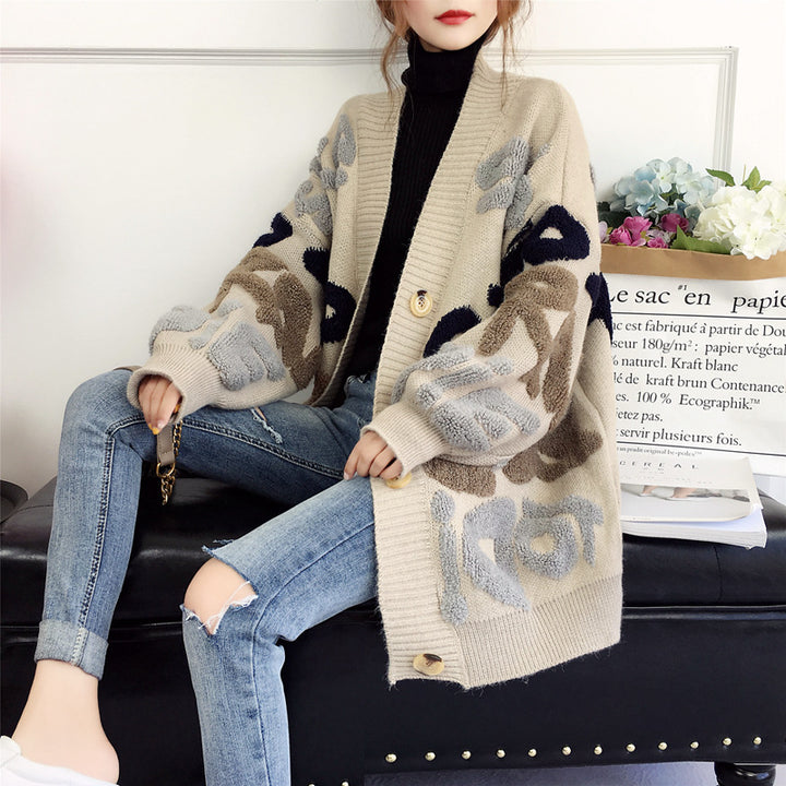 Knitted jacket for women with unique 3D details and large buttons Lune London