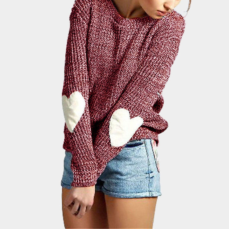 Chunky knit sweater for women with heart-shaped appliqués Lune London