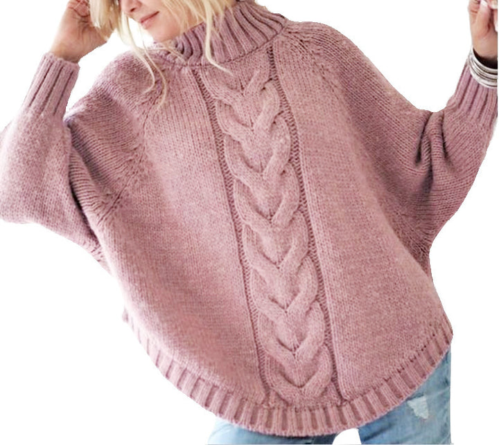 Thick knit sweater for women with a high neck and cable pattern Lune London