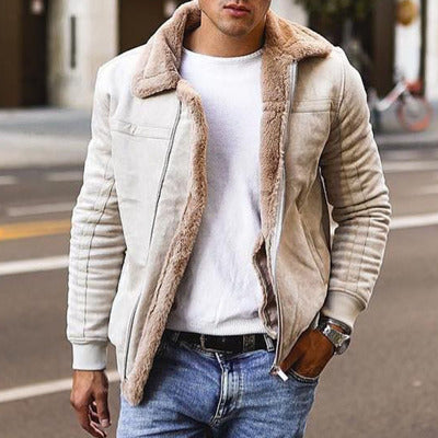 Men's leather jacket with warming Sherpa lining Lune London