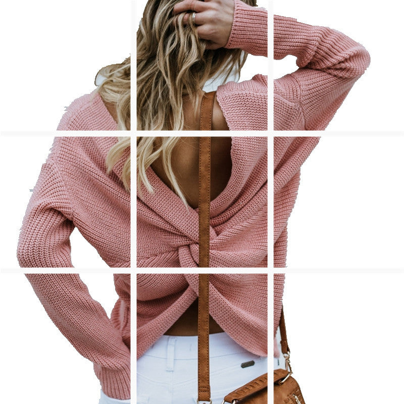 Women's sweater with open back and bow design Lune London