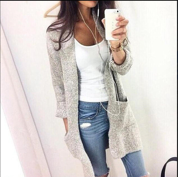 Casual knitted cardigan for women with open pockets and fine structure Lune London