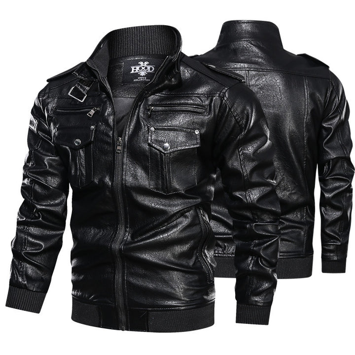 Elegant leather jacket for men with practical zip pockets and a trendy stand-up collar Chic und Stil