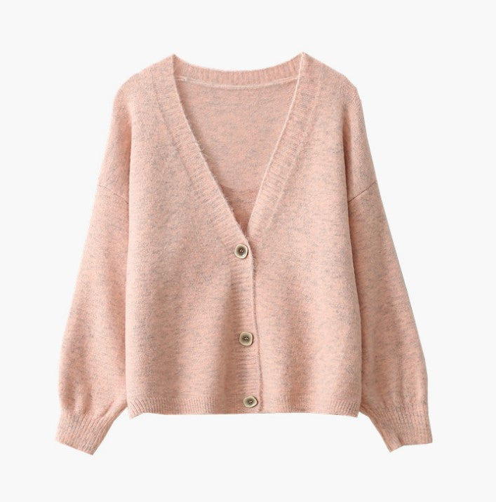 Loose knit jacket for women with V-neck and button closure Lune London