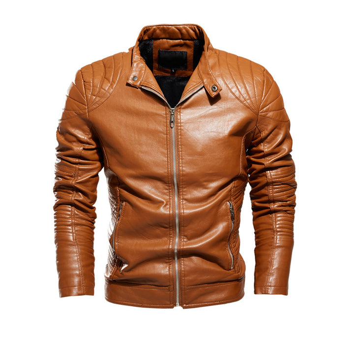 Men's motorcycle jacket in finely crafted leather with prominent quilted details and practical pockets Lune London