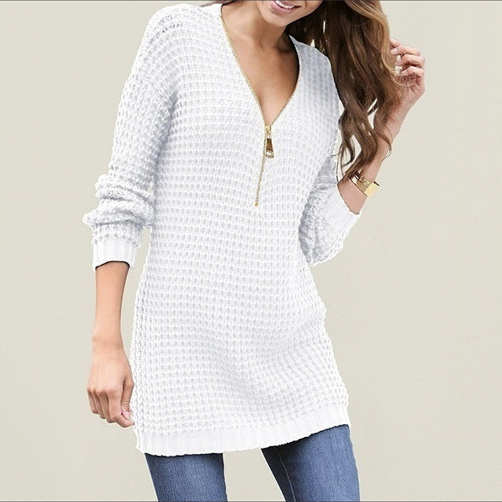 Women knit sweater with trendy zipper and honeycomb design Lune London