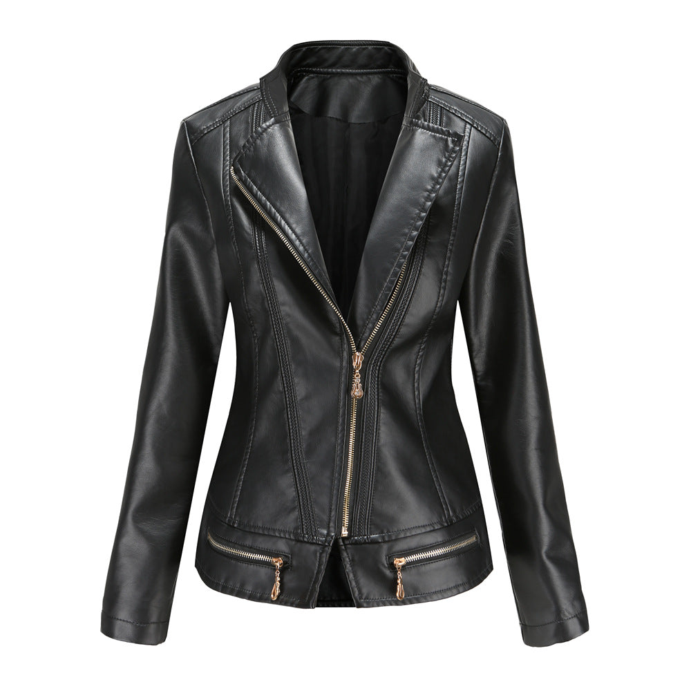 Faux leather jacket for women with a fitted cut and decorative zips Lune London